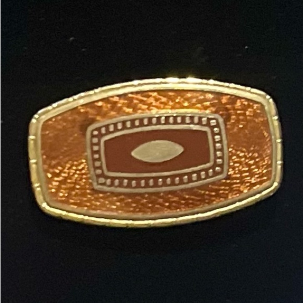 Caroline Guilloche Modernist Enamel Mid Century Art Deco Pendant Gold & Orange